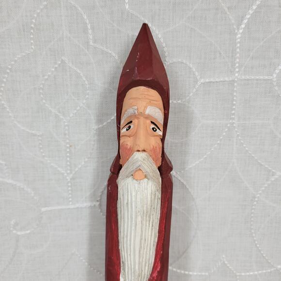 Vintage Folk Art Pencil Santa 13" Red Green Christmas Tree Carved Wood 1975 - Picture 14 of 16